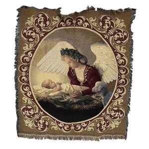 Mohawk Home Woven Tapestry Throw Blanket Angel Baby Jesus Nativity USA